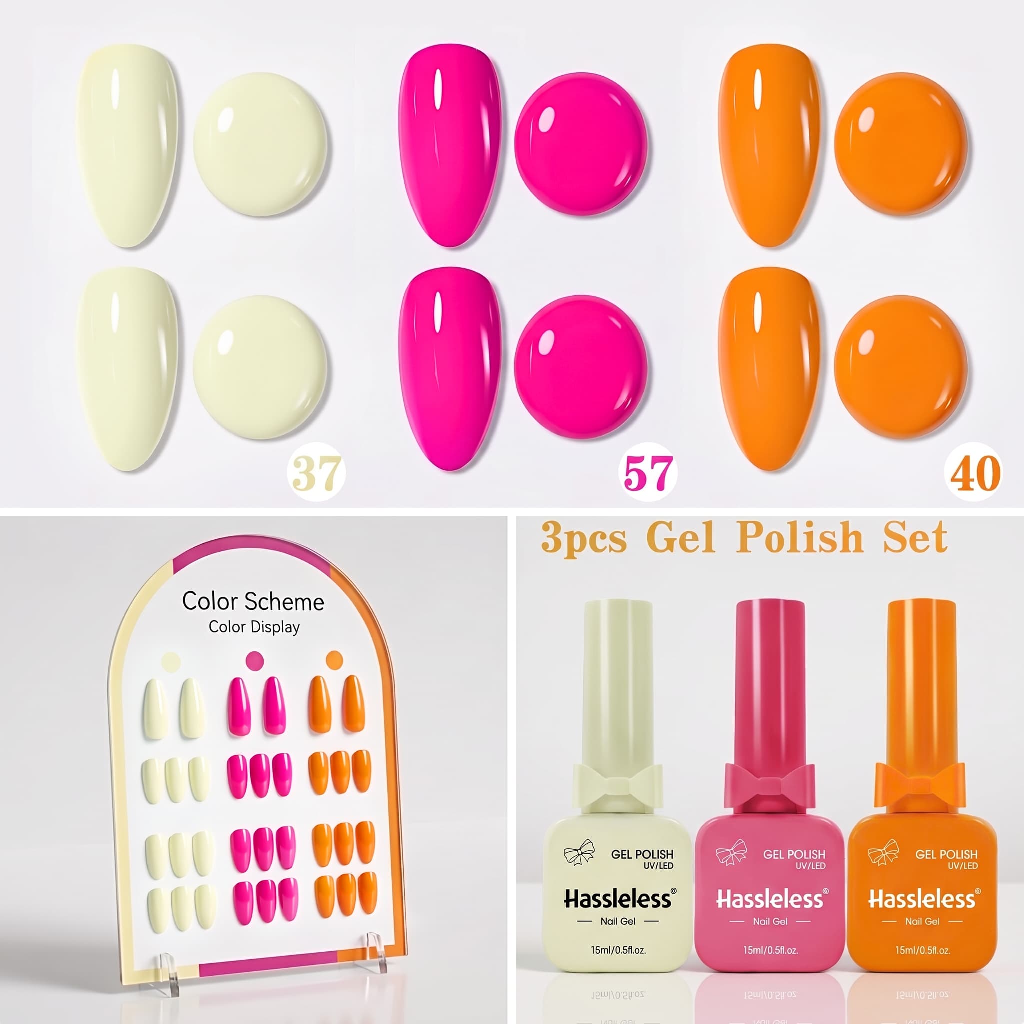 Nail Art Orange - Hassleless Nail Polish Gel 3-Piece Set