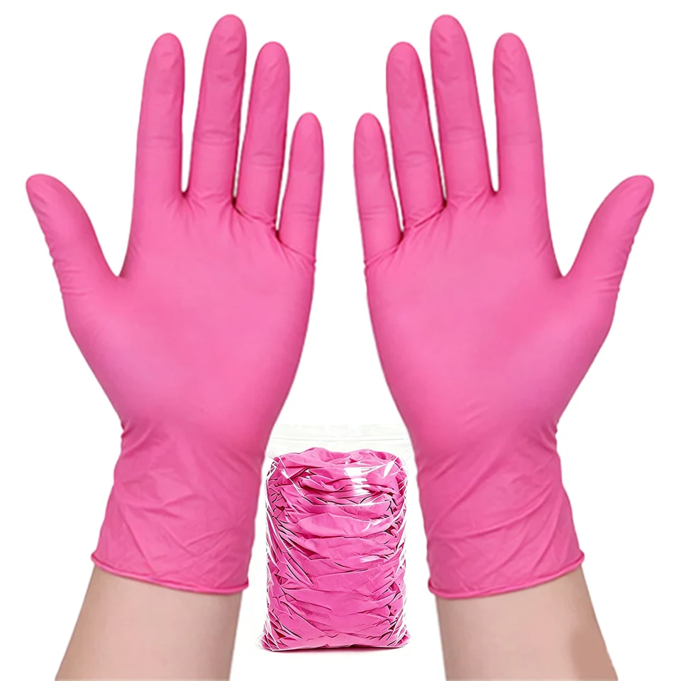 Nail Art Pink - 50PCS Deep Pink Nitrile Gloves Disposable