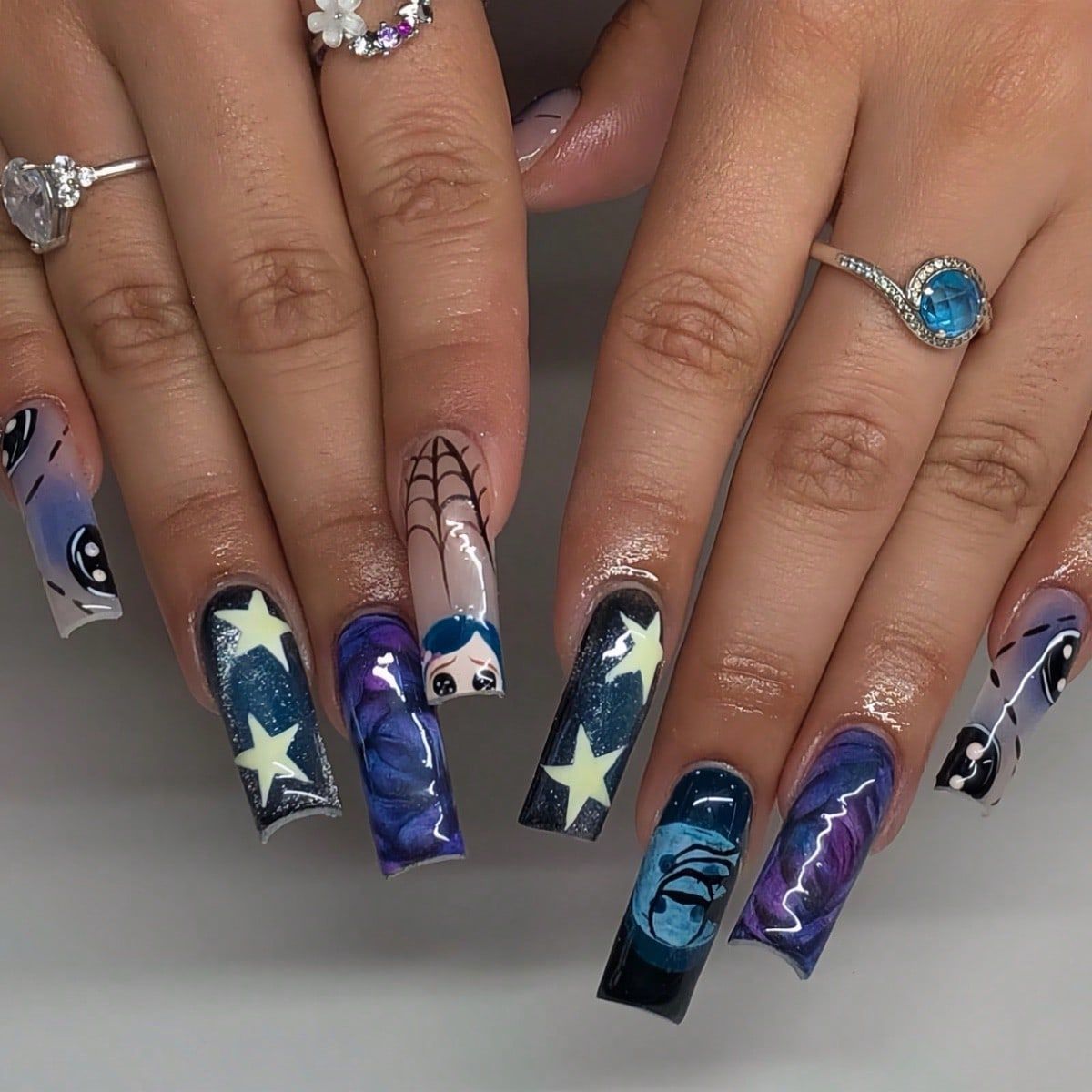 Nail Art Press On - 24pcs Y2k Star Graffiti Press On