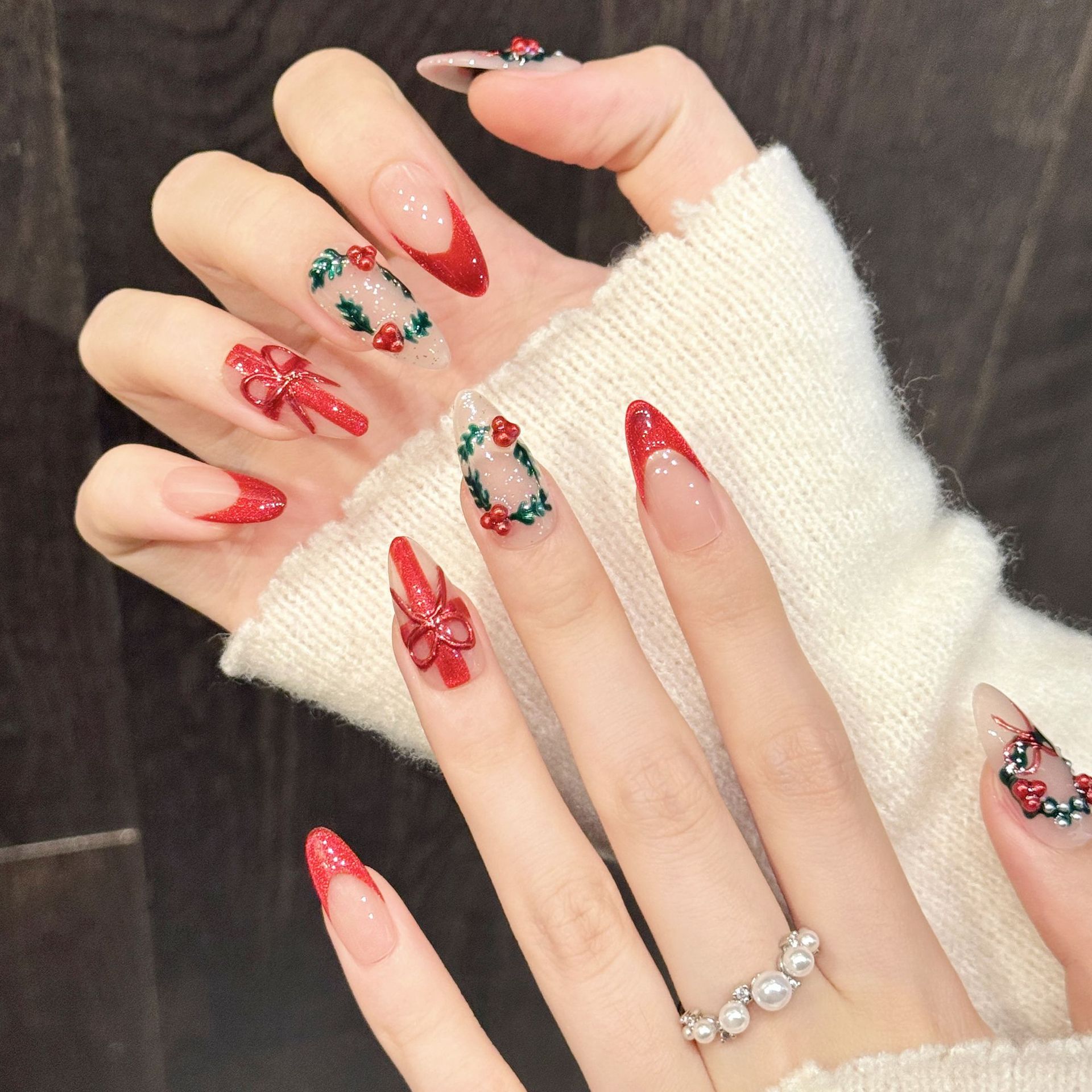 10Pcs Christmas Red Nude Mediu - Nail Art Press On 评论和价格