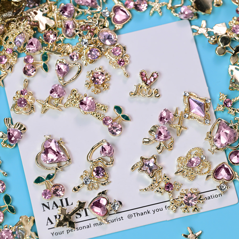 30Pcs Mixed Luxury Pink Heart  - Nail Art Valentines Day 评论和价格