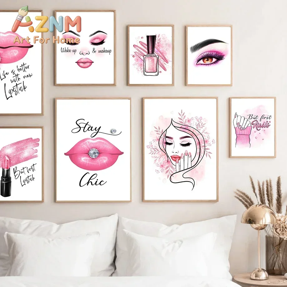 AZNM Frameless Canvas Wall Art - Nail Art Pink 评论和价格