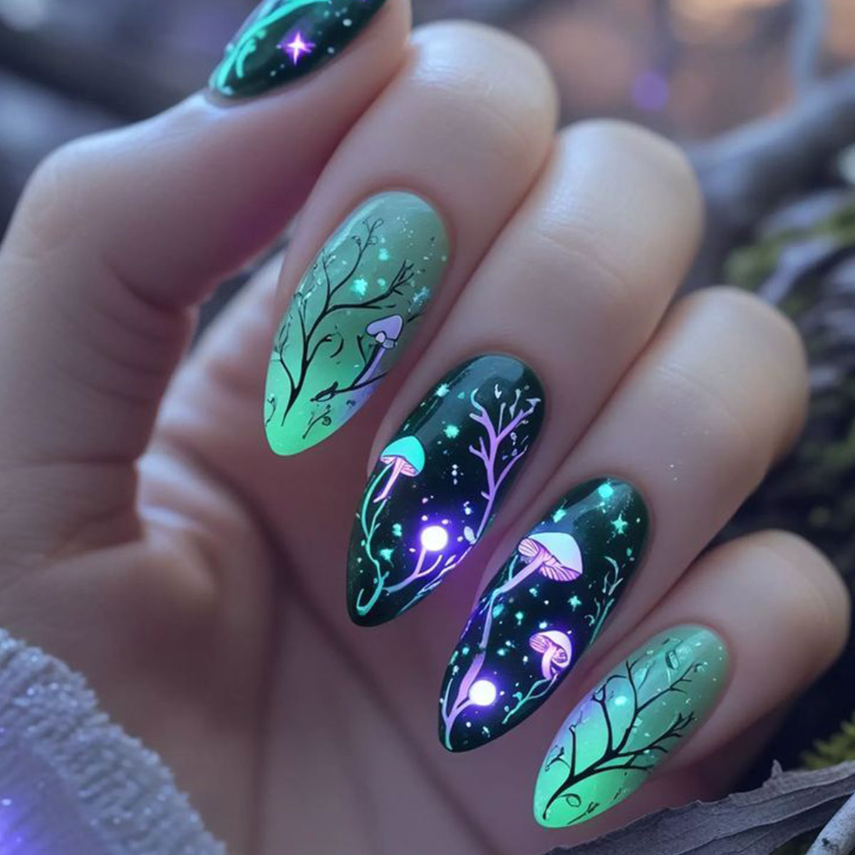 Almond Press on Nails Mushroom - Nail Art Press On 评论和价格