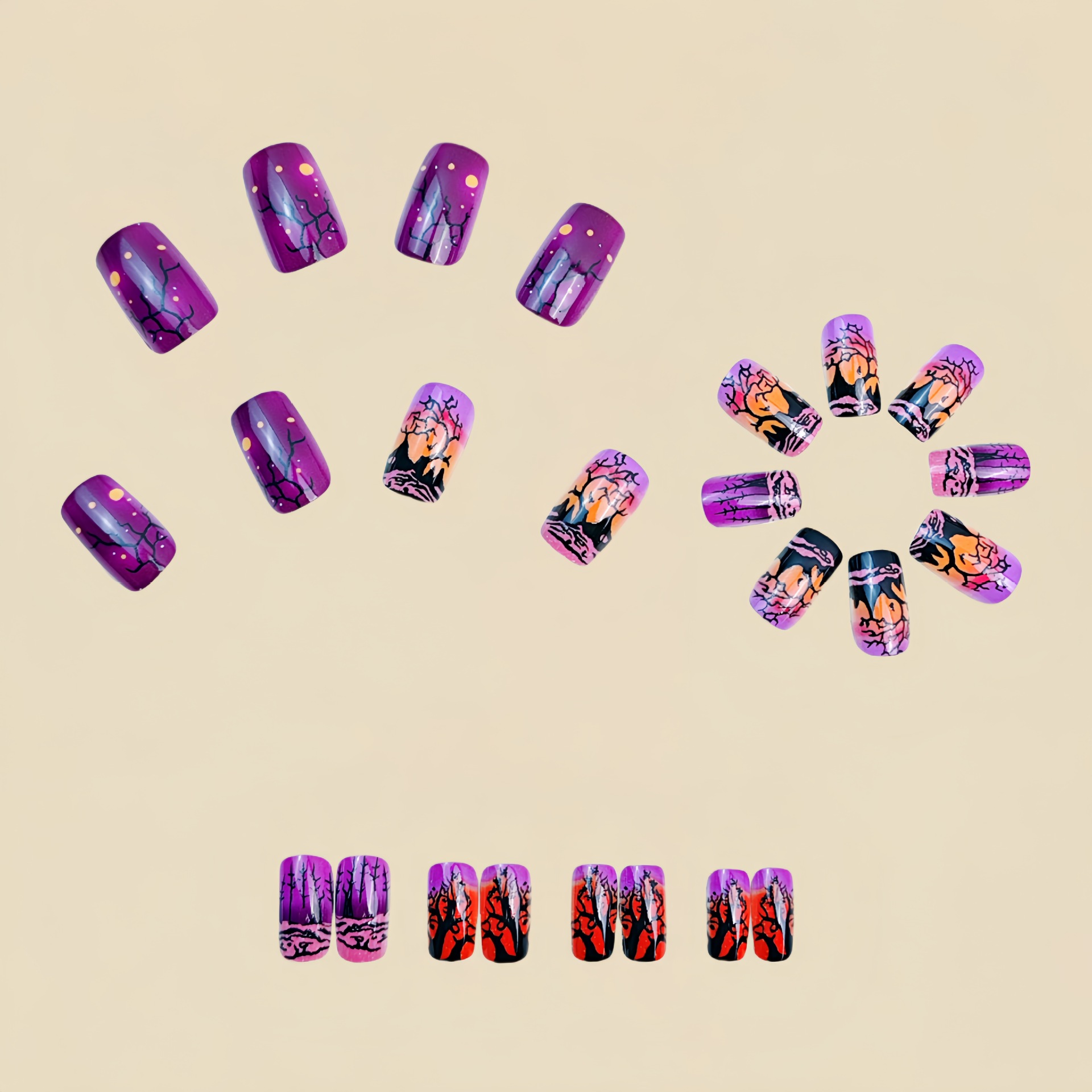 Medium Square fake nails for w - Nail Art Orange 评论和价格