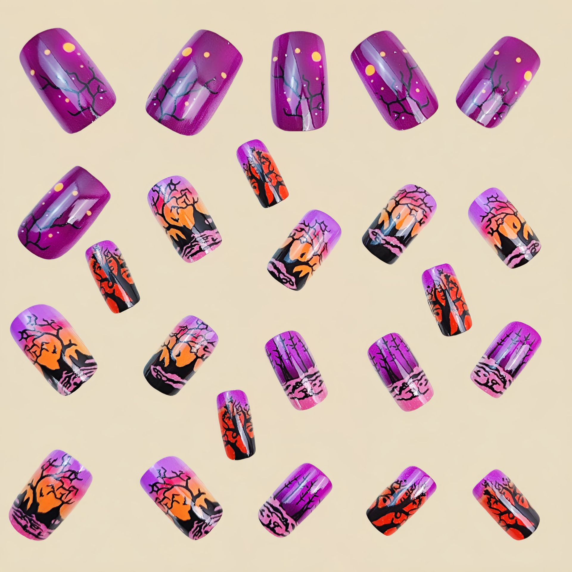 Medium Square fake nails for w - Nail Art Orange 评论和价格