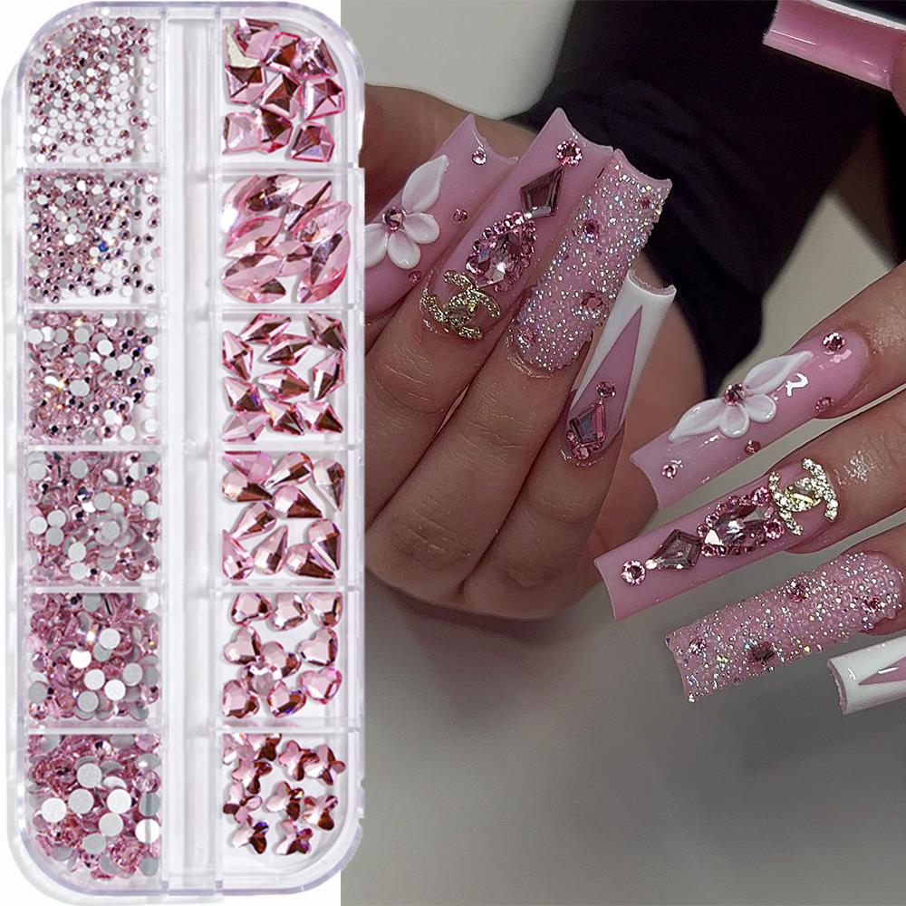 12Grids 3D Pink Nail Art Rhine - Nail Art Valentines Day 评论和价格