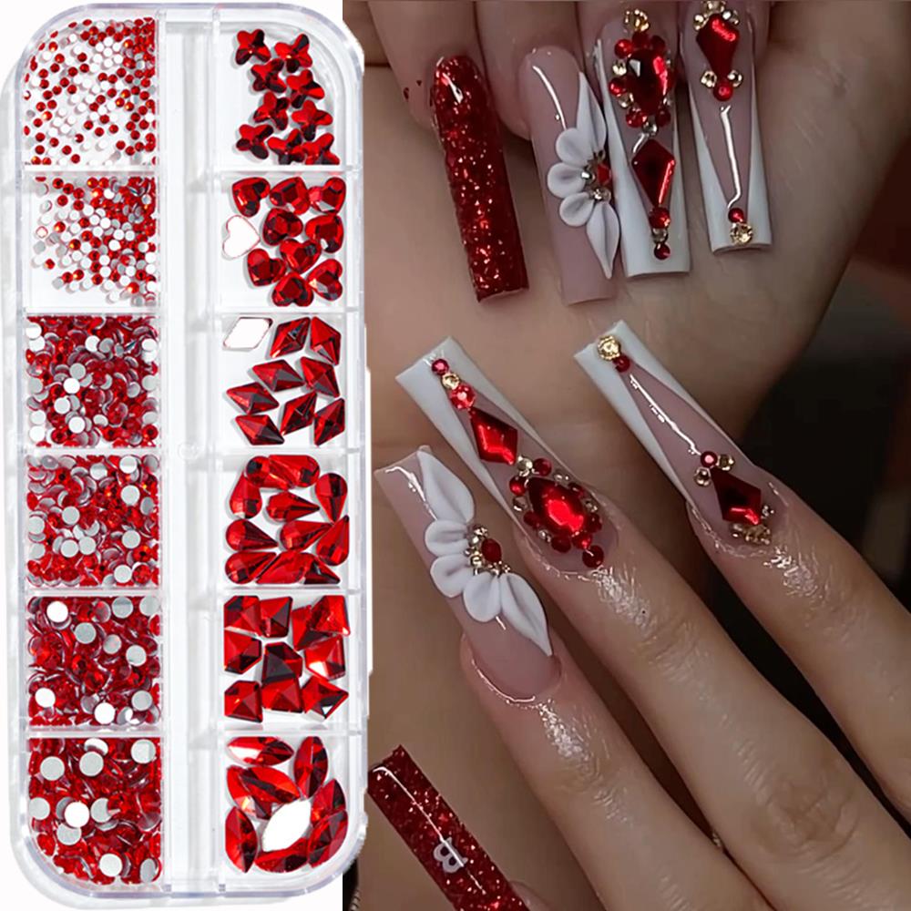 12Grids 3D Pink Nail Art Rhine - Nail Art Valentines Day 评论和价格