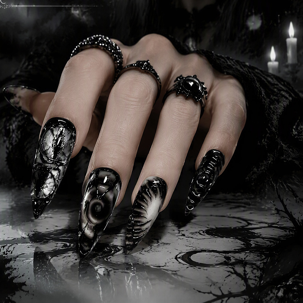 Stiletto Gothic Press On Nails - Nail Art Press On 评论和价格