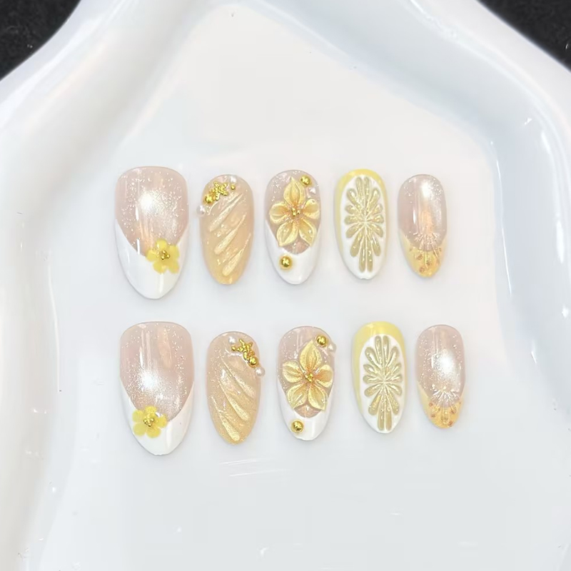 10Pcs New Pink Blue Yellow Flo - Nail Art Pink 评论和价格