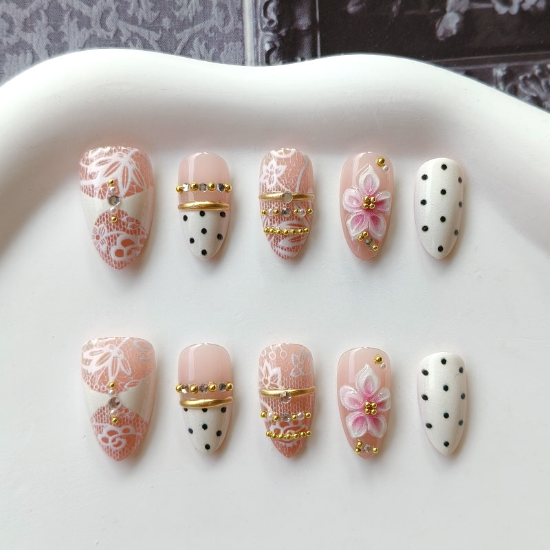 10Pcs 3D Gilded White Lace Flo - Nail Art Press On 评论和价格